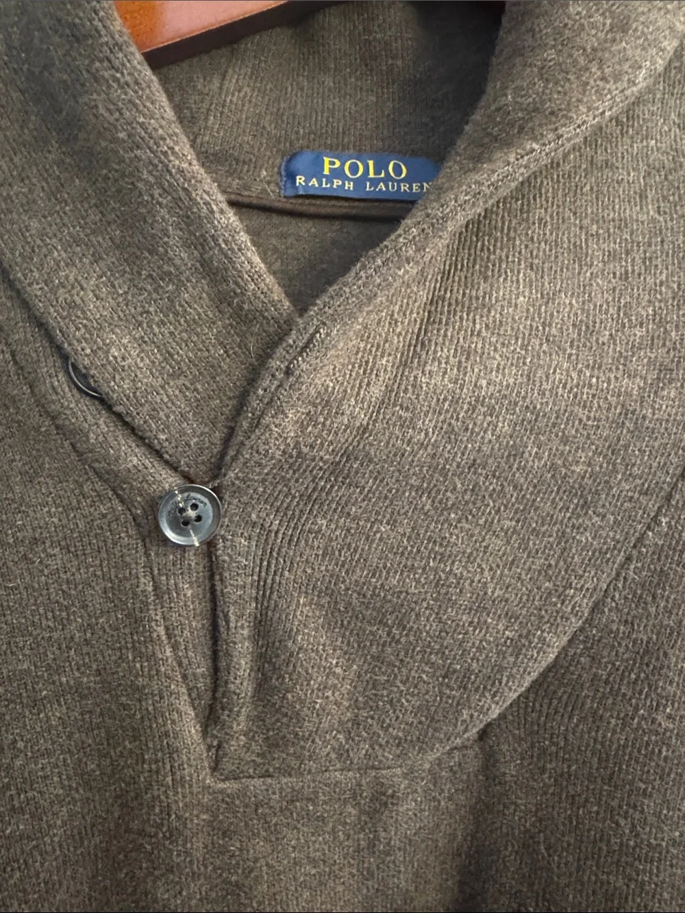 Polo by Ralph Lauren Brown Shawl-Collar Pullover with Gold Pony